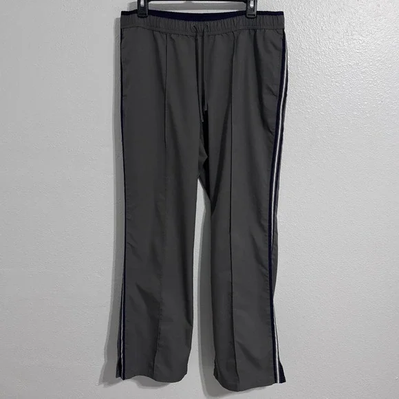 St John's Bay Active Womens Jogger Pants L Gray Purple Stripe Pockets Drawstring - Picture 2 of 9